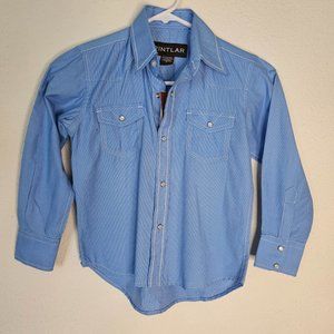 NWT PINTLAR Boys Western Button Up Long Sleeve Collared Shirt Blue Pearl Snaps